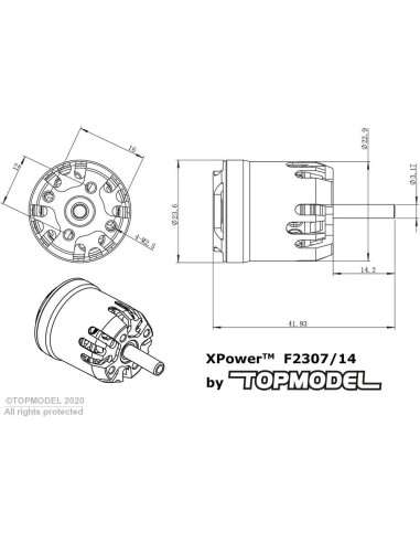 Moteur brushless XPower F2307/14 F5K - 27g 